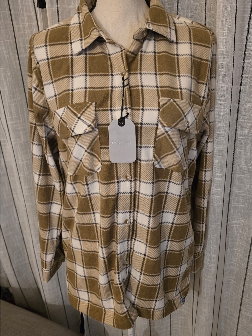 Ina Tan and White Plaid Snap-Front Button-Down Shirt
